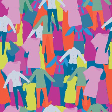 Kadın giyim ile sorunsuz doku. Parlak ve şık kadın kıyafetleri ve takım elbise. Vektör çizim.