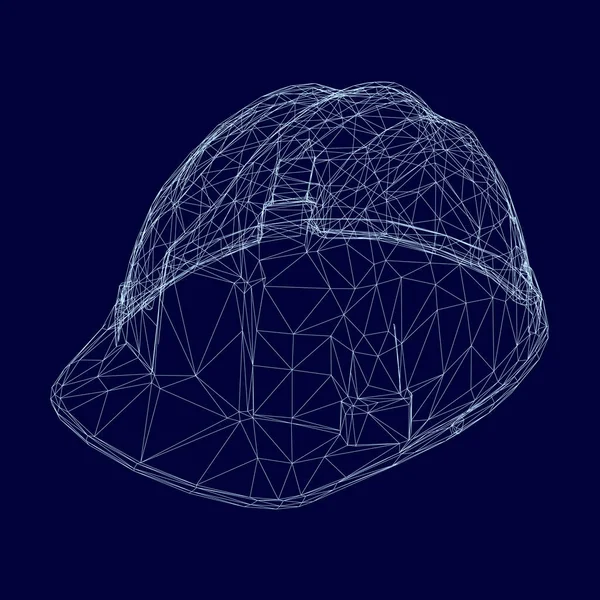 濃い青の背景に保護用のヘルメットの多角形のワイヤー フレーム 等尺性 ベクトル図 — ストックベクタ