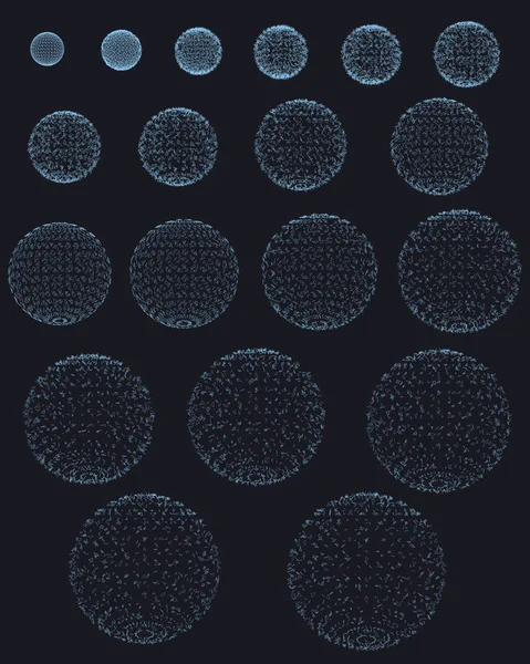 Встановлено Послідовність Вибухових Сфер Каркас Вибухової Сфери Темно Синьому Фоні — стоковий вектор