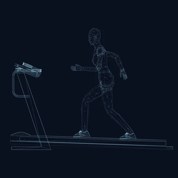 Gadis Wireframe Berjalan Atas Treadmill Gadis Poligonal Pada Treadmill Terlibat - Stok Vektor