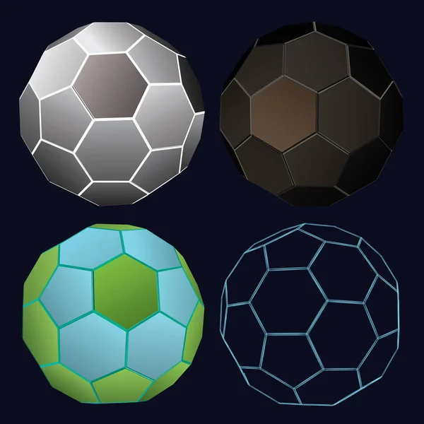 Set Mit Polygonalen Geometrischen Formen Form Eines Fußballs Polygonale Kugeln — Stockvektor