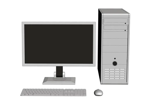 Počítačové Sestavy Systémová Jednotka Monitor Klávesnice Myš Čelní Pohled Vektorové — Stockový vektor