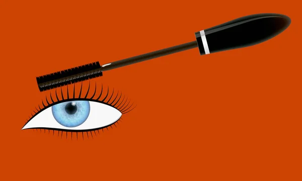 Female Eye Mascara Brush Blue Eyes Girl Big Made Eyelashes — Stock Vector