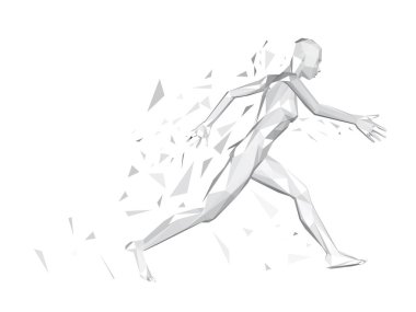 Çokgen kız parçalara ayrılmaya çalışıyor. Üç boyutlu. Vektör illüstrasyonu.