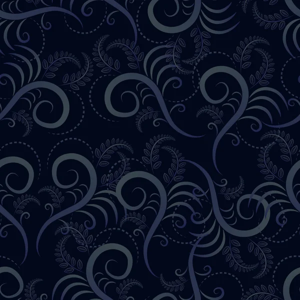 Seamless Texture Floral Elements Leaves Dark Blue Background Vector Illustration — Stock Vector