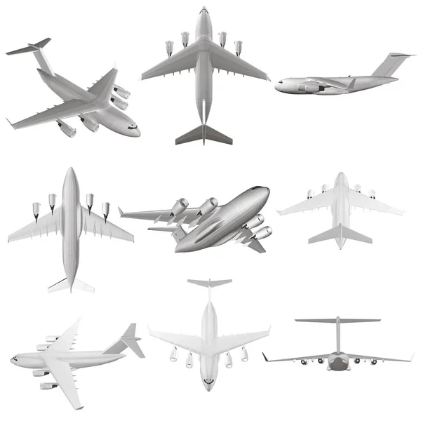 Nastaveno Devíti Rovinami Různých Úhlech Vysoce Detailní Bílé Letadlo Bílém — Stockový vektor