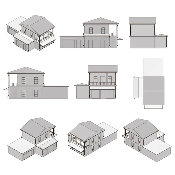 Set Houses Project Home Various Forms Nine Houses Different Angles — Stock Vector