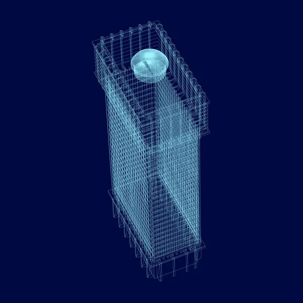 Châssis Métallique Immeuble Grande Hauteur Isométrie Bâtiment Polygonal Lignes Bleues — Image vectorielle