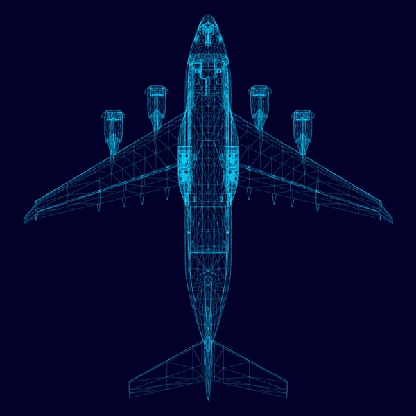 Cadre Métallique Avion Partir Des Lignes Bleues Plan Polygonal Vue — Image vectorielle