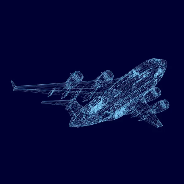 Drahtgestell Des Flugzeugs Ansicht Von Unten Polygonebene Der Blauen Linien — Stockvektor