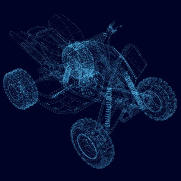 Filaire Atv Vue Imprenable Vélo Quad Polygonal Détaillé Illustration Vectorielle — Image vectorielle