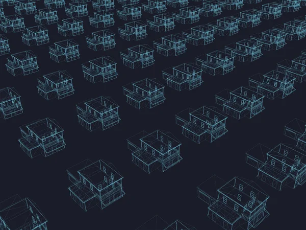 Achtergrond Met Een Scala Aan Draadframe Huizen Isometrische Weergave Vector — Stockvector