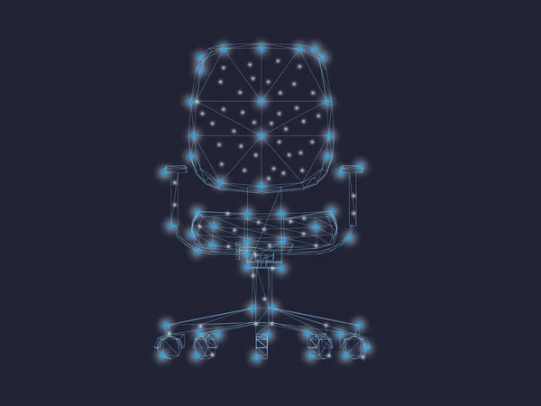 Szkielet Krzesło Biurowe Niebieskie Linie Świecące Światła Wielokątne Krzesło Ciemnym — Wektor stockowy