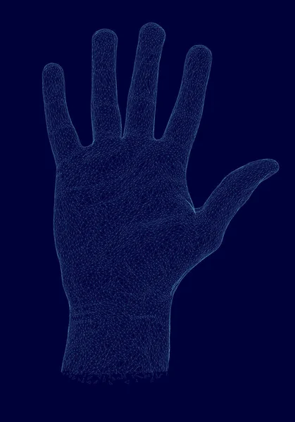 Wielokątne Ludzką Ręką Ciemnym Tle Model Szkieletowy Ludzkiej Ręki Niebieskie — Wektor stockowy