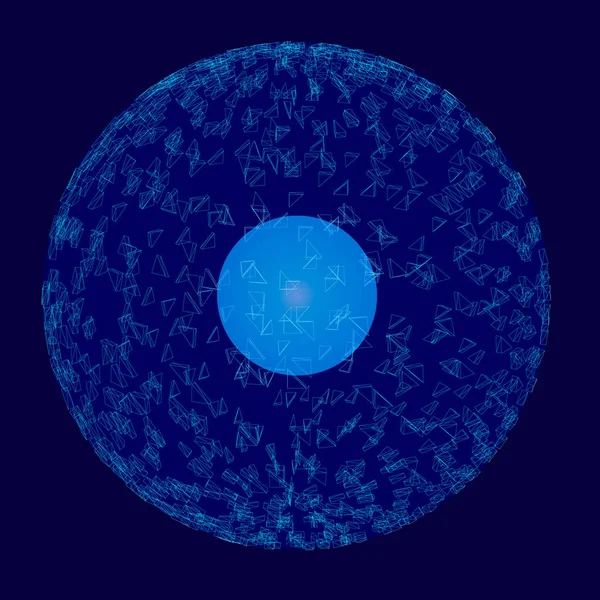 Molécule Avec Une Sphère Intérieur Molécule Polygonale Sur Fond Sombre — Image vectorielle
