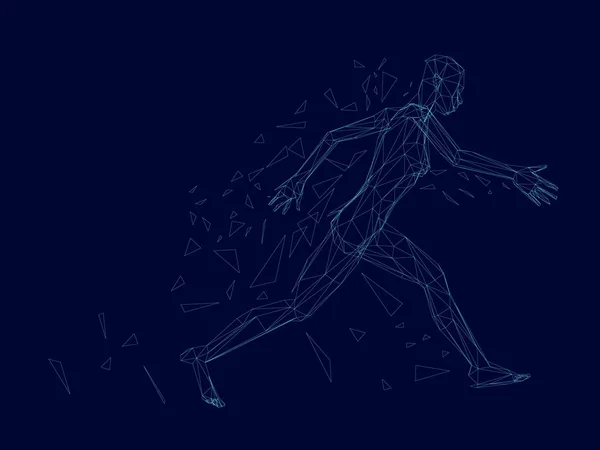 Silhouette Wireframe Running Girl Model Laufmädchen Bricht Polygone Zusammen Polygonales — Stockvektor