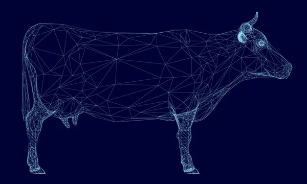 Vache Polygonale Fil Vache Polygonal Lignes Bleues Sur Fond Sombre — Image vectorielle