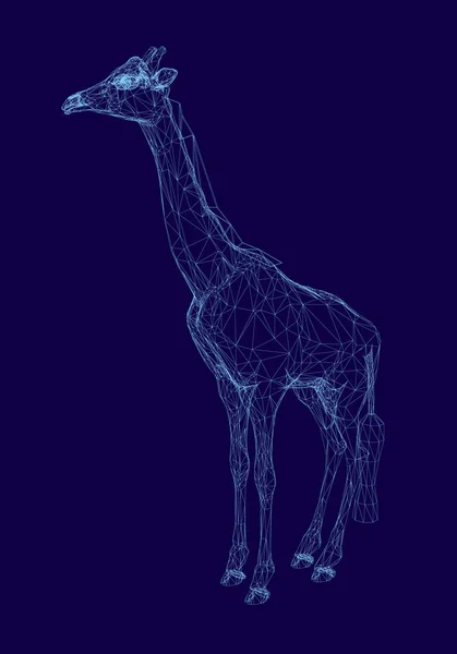 在黑暗的背景上, 用蓝线制成的多边形长颈鹿。3d 长颈鹿线框。向量例证 — 图库矢量图片
