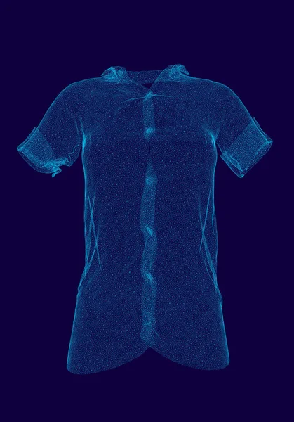 Poligonal shirt wireframe garis biru pada latar belakang gelap. Ilustrasi vektor - Stok Vektor