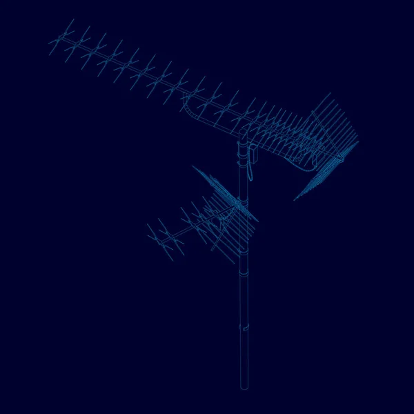 Anteny szkieletowym niebieskie linie na ciemnym tle. Kontur szczegółowe anteny. Anteny komunikacja na białym tle na ciemnym tle. Ilustracja wektorowa — Wektor stockowy