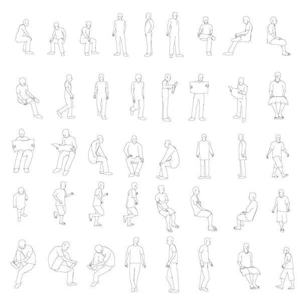 Set with outlines of people in different positions. The outlines of people sit, stand, go. Vector illustration — Stock Vector