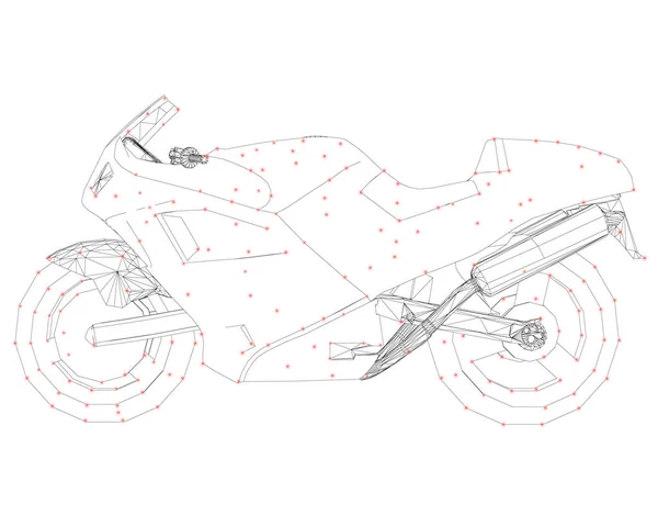 Motosiklet tel kafes beyaz bir arka plan üzerinde siyah çizgiler. Kontur parlayan ışıklar ile motosiklet. 3D. vektör çizim — Stok Vektör