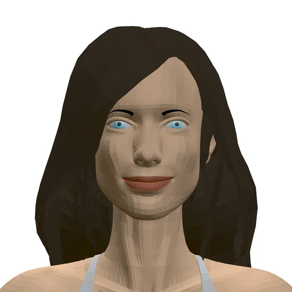 Портрет многоугольной девушки с длинными черными волосами и голубыми глазами. 3D-векторная иллюстрация — стоковый вектор