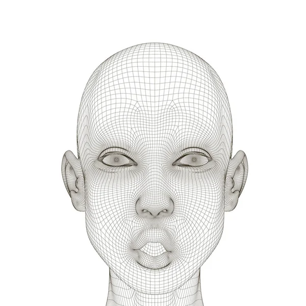 Wireframe of a girl head with a surprised expression and open mouth. Polygonal girl head isolated on white background. 3D. Vector illustration — Stock Vector