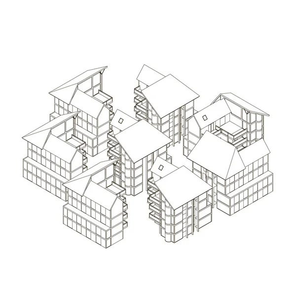 Contour des maisons. Vue imprenable. 3D. Illustration vectorielle — Image vectorielle