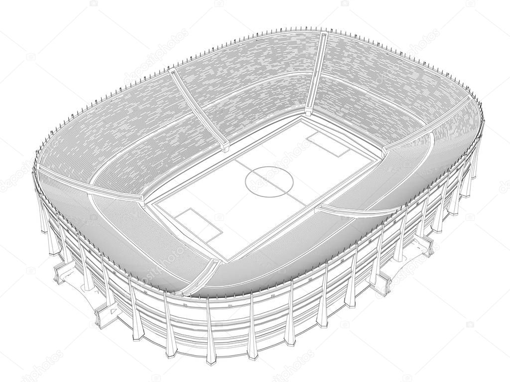 Contour of a large stadium for football. 3D. Isometric view. Vector illustration