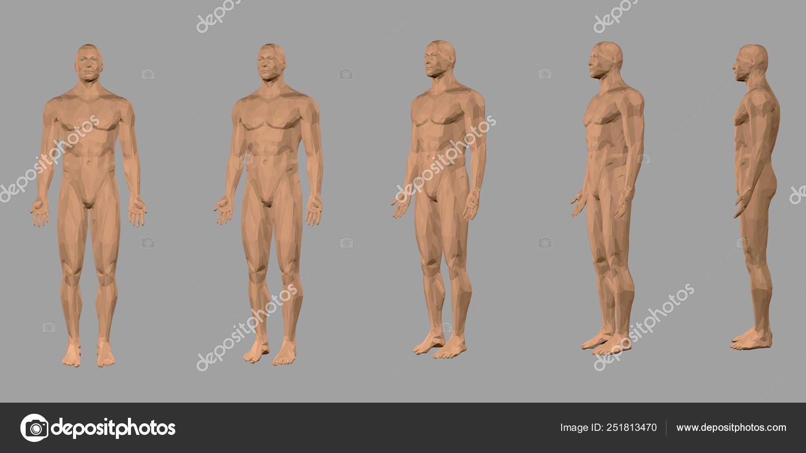 Set With A Polygonal Body Of A Man Front View Side 3d Nude Polygonal Male Model Vector Illustration Vector Image By C Slim3d1 Vector Stock 251813470