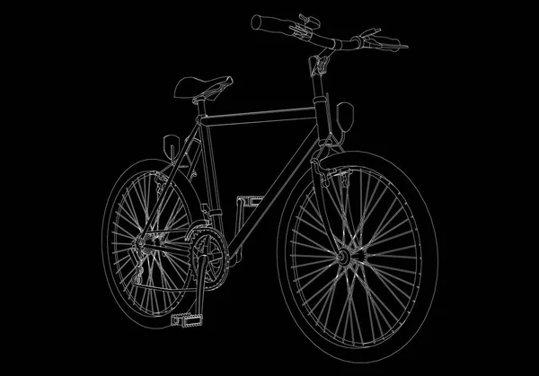 Esquema detallada bicicleta de líneas blancas sobre un fondo negro. Ilustración vectorial — Vector de stock