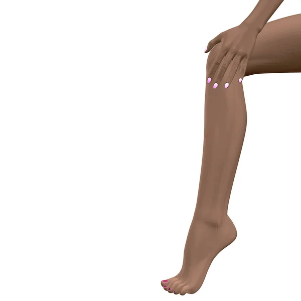 Vector pierna de niña en puntillas y con la mano en la rodilla. Pierna poligonal y mano de una niña aislada sobre fondo blanco. 3D. Ilustración vectorial — Archivo Imágenes Vectoriales