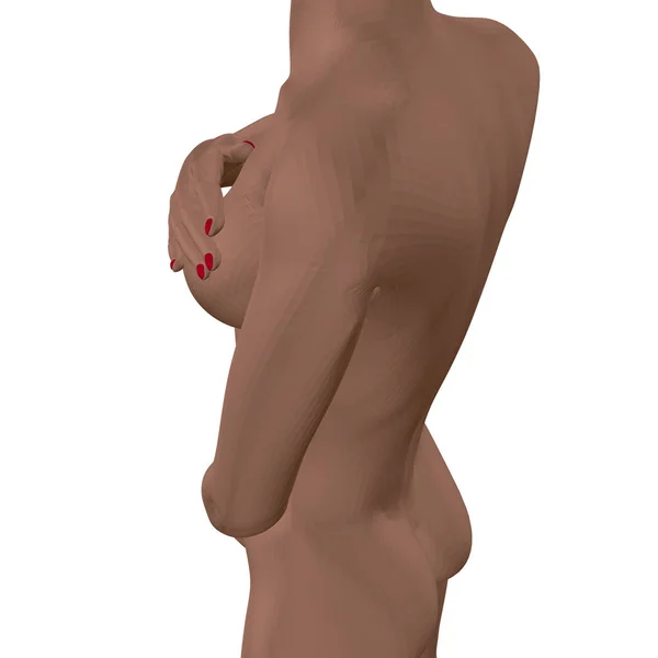 Chica desnuda cubre su pecho y la ingle. 3D. Chica poligonal aislada sobre fondo blanco. Vista lateral y trasera. Ilustración vectorial — Archivo Imágenes Vectoriales