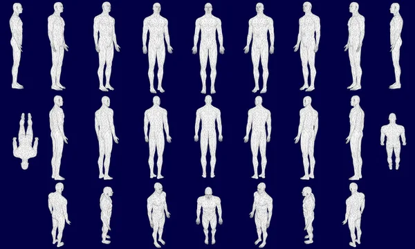 Set con un uomo poligonale in posizioni diverse. 3D. Illustrazione vettoriale — Vettoriale Stock