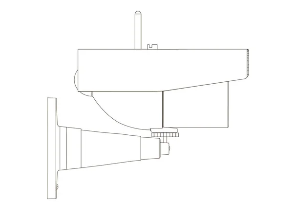 O contorno da câmara de vigilância. Ícone de CCTV de linhas pretas no fundo branco. Vista lateral. Ilustração vetorial — Vetor de Stock