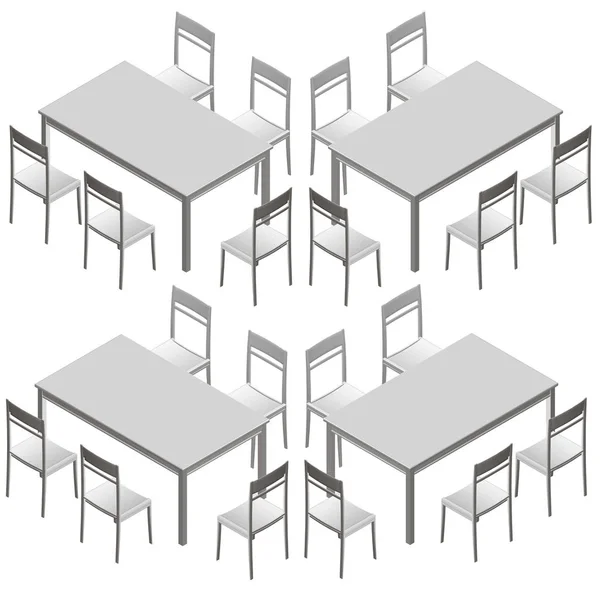 Set con mesas y sillas. Vista isométrica. Ilustración vectorial — Vector de stock