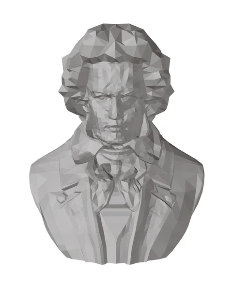 Beethoven mellszobra. Polygonal mellszobra Beethoven 3D. Elülső nézet. Beethoven szobor. Vektoros illusztráció — Stock Vector