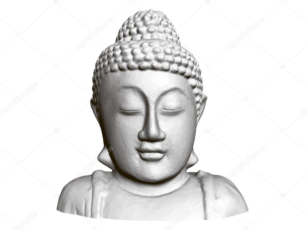 Buddha statue. Front view. 3D. Polygonal statue of Buddha