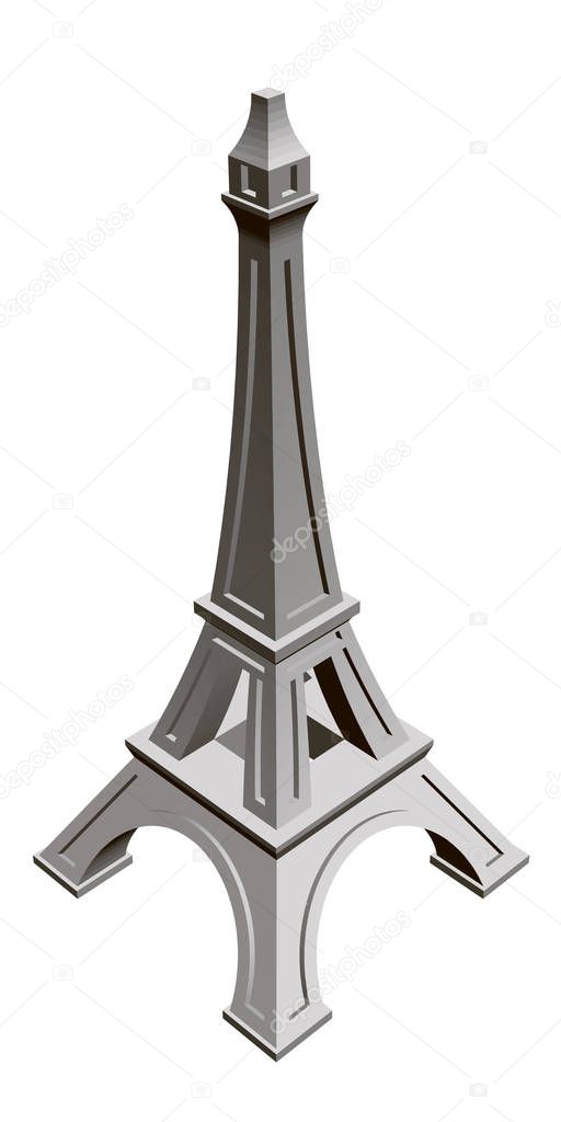 Mini Eiffel Tower. Isometric view. Eiffel tower isolated on white background. 3D. Vector illustration