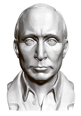 Vladimir Vladimirovich Putin 'in heykeli. 3D. Putin 'in Çokgen büstü. Vektör Illustration