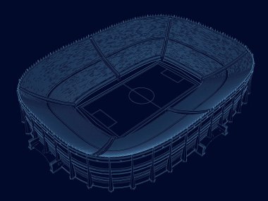 Stadyumun Telkafes. İzometrik görünüm. Karanlık bir arka planda mavi çizgiler stadyum. 3D. vektör çizim