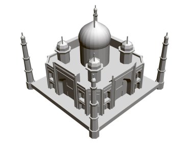 Tac Mahal 'in Çokgen yapı modeli. 3D. Izometrik görünüm. Vektör Illustration