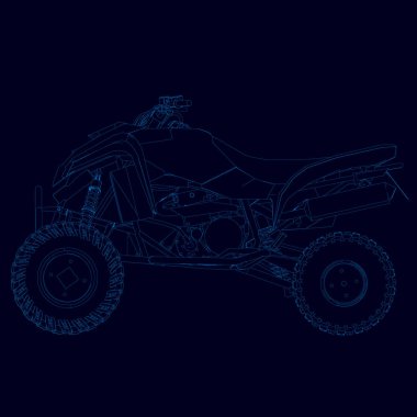Karanlık bir arka planda mavi çizgiler Quad kontur. Yan görünüm. Vektör Illustration