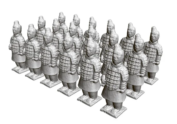 Bir grup terakota savaşçı. Antik Terracotta savaşçılar heykeller. 3D. Izometrik görünüm. Vektör Illustration