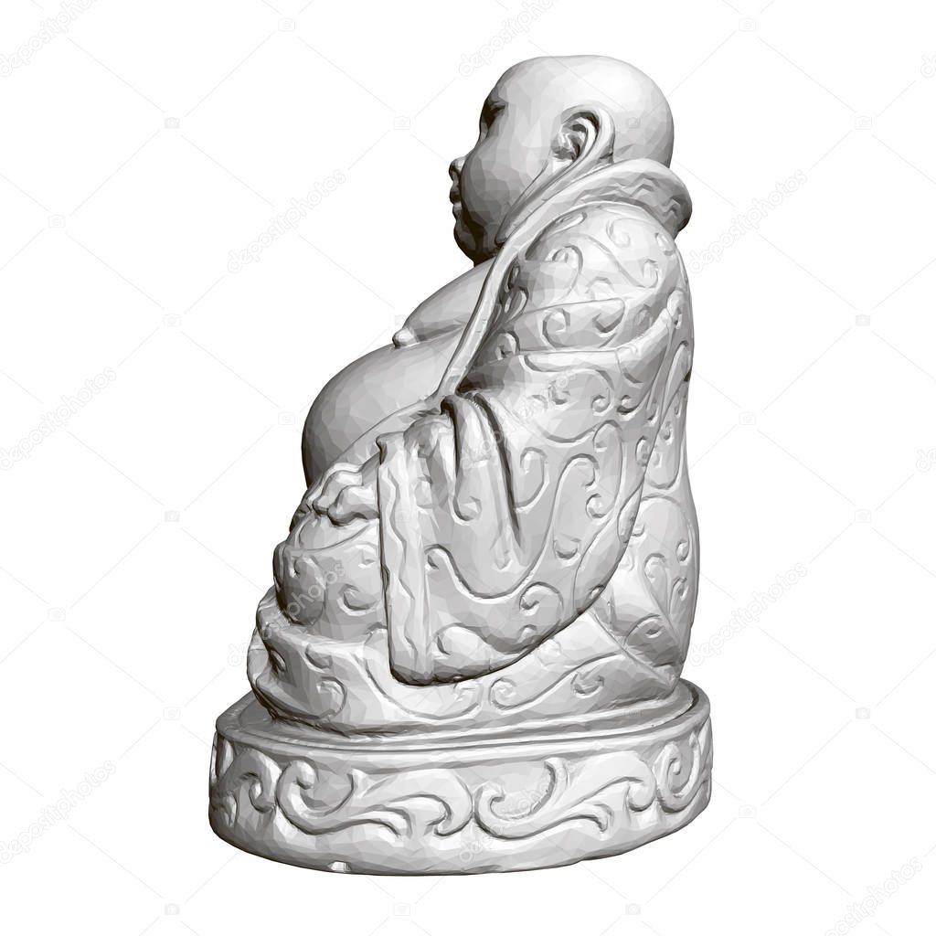 Polygonal statue of Maitreya. 3D. Side view