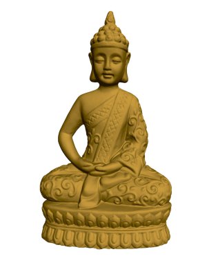 Altın Buda heykeli. 3D. Buda poligon heykel beyaz arka planda izole. Vektör Illustration