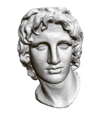 Makedon Alexander 'ın Başkanı heykeli. 3D. Çokgen heykel kafası. Vektör Illustration