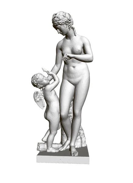 Rzeźba Wenus obwinia Cupid. 3D. wielokątne rzeźby Wenus i amorek. Ilustracja wektorowa — Wektor stockowy
