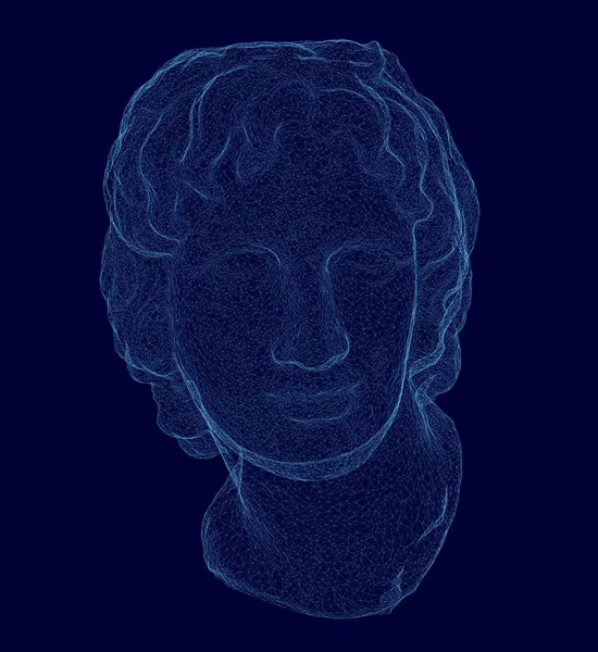 Wireframe de la cabeza poligonal de Alejandro Magno. 3D. Ilustración vectorial — Vector de stock